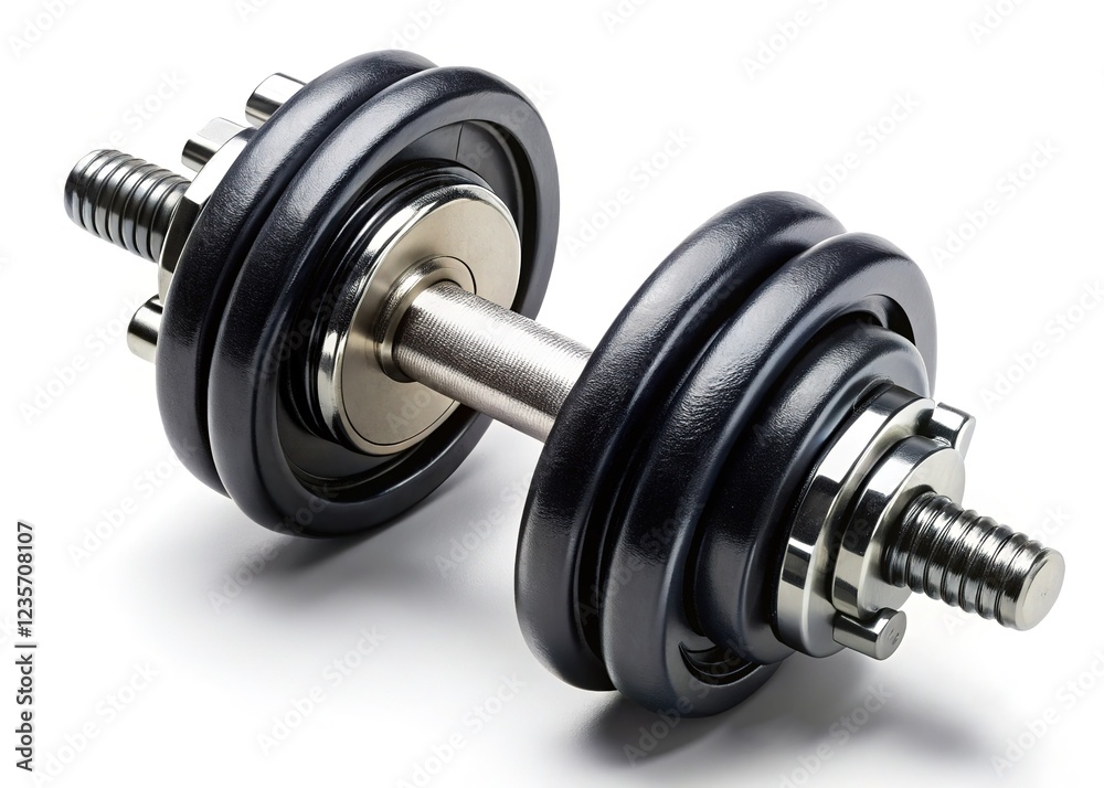 Naklejka premium Black metal dumbbells, adjustable weights, ideal for aerial photography.