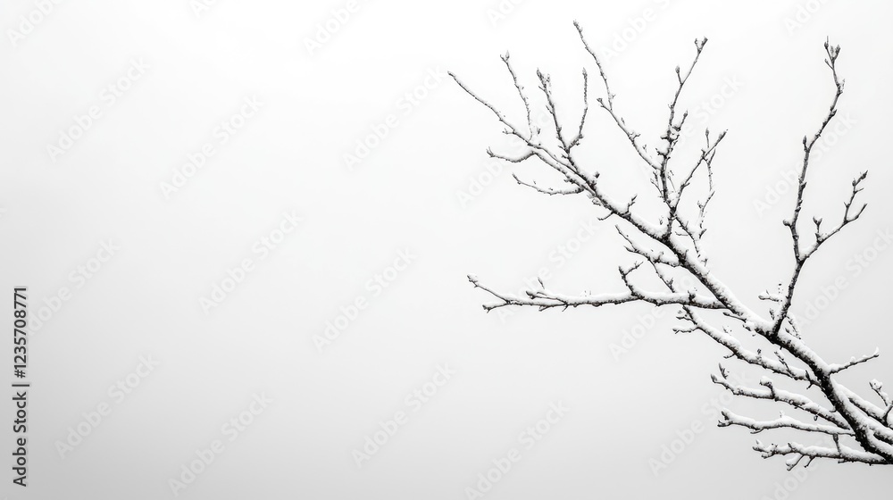 Fototapeta premium Bare tree branch against foggy sky; winter landscape