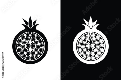 Stylish Pomegranate Line Art for Web and App Design. pomegranate, food, fruit, seed, illustration, symbol, vector, half