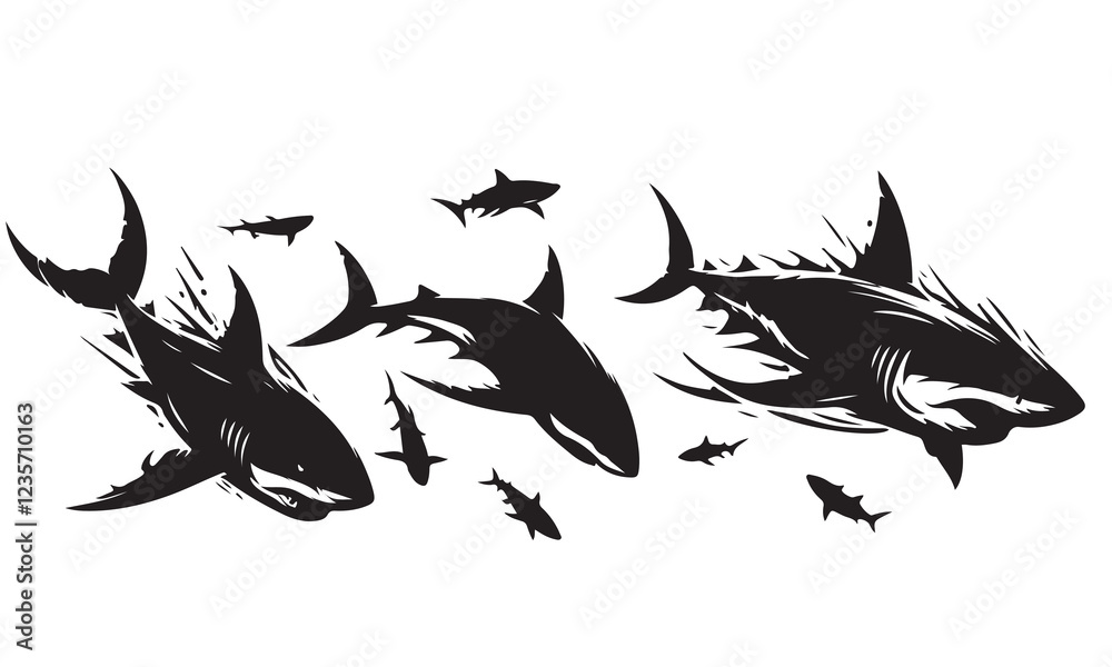 Fototapeta premium set of black and white shark fish