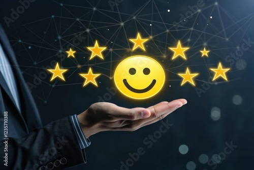 Hand holding a star with stars floating around, set against a dark night sky with a full moon, pumpkins, and holiday symbols in a whimsical, Halloween-inspired design