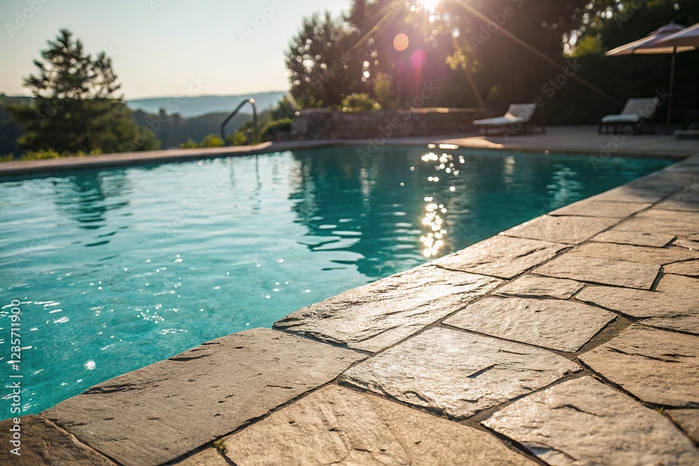 Obraz premium Summer sun's rays, shimmering pool, digital artistry.