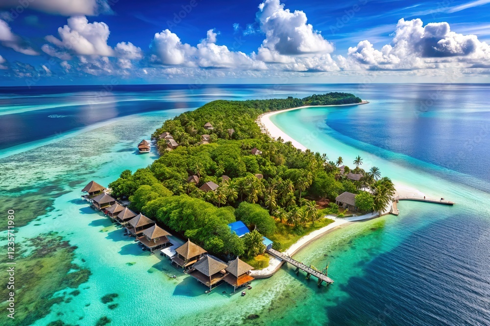 Obraz premium Stunning Rannalhi Island: Ocean views from above.