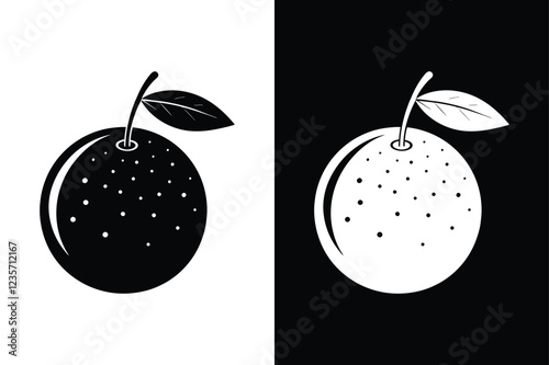 Tangerines icon Silhouette with leaf on white black background. fruit, organic, juicy, leaf, nature, food, vitamin