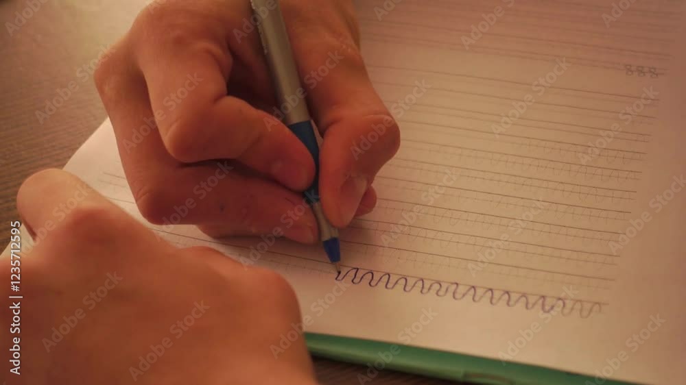 student writing and scribble on book paper study with ballpoint pen on paper closeup student writing and scribble on book paper study with ballpoint pen on paper closeup