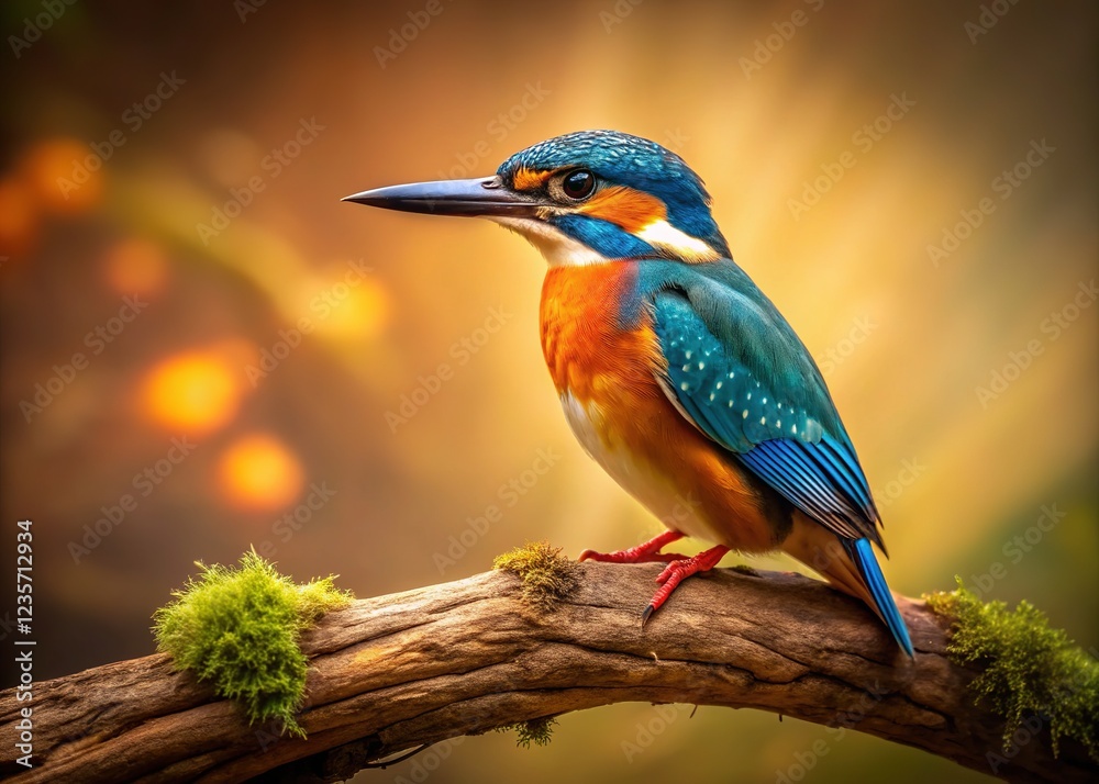Fototapeta premium Retro kingfisher, branch vignette, vintage nature scene.
