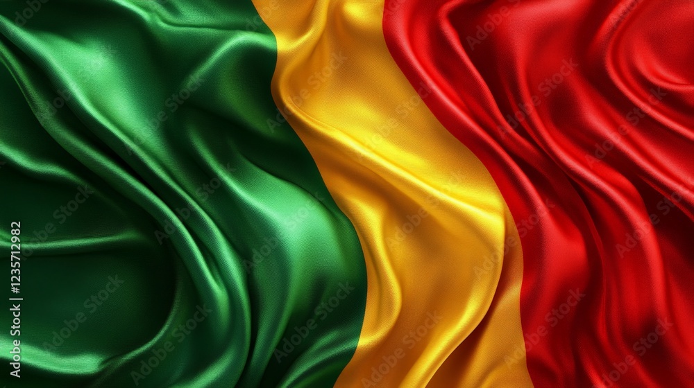 Obraz premium Abstract red, green and yellow flag background. Silk texture, swaying in the wind.Wallpaper background.