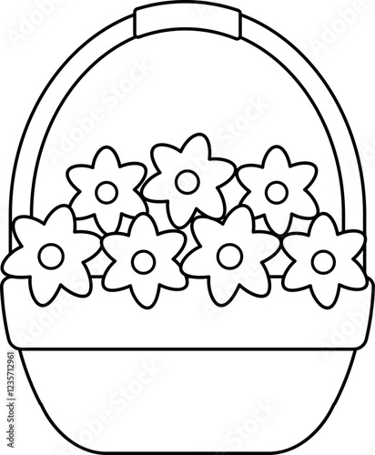 Flowers with basket outline.
Spring garden flowers in basket coloring page isolated.
Transparent background.
