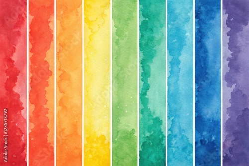 A vibrant and cheerful image featuring vertical stripes in all the colors of the rainbow, created with a watercolor wash technique.