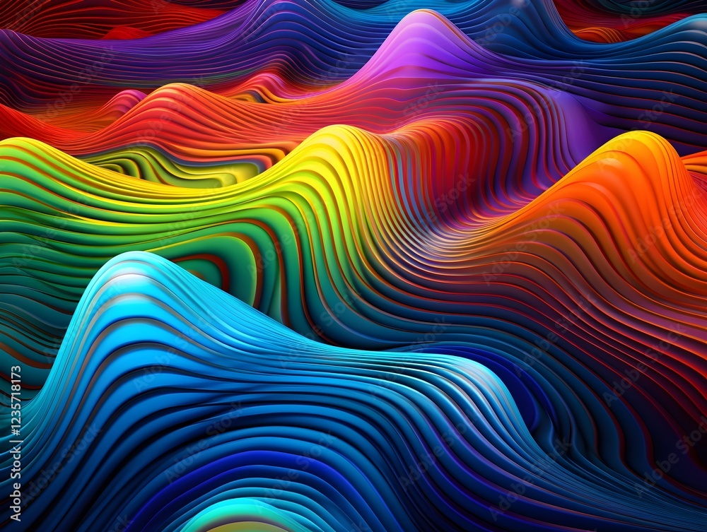 Vibrant Abstract Landscape of Flowing Multicolored Waves and Curves Vibrant Abstract Landscape of Flowing Multicolored Waves and Curves