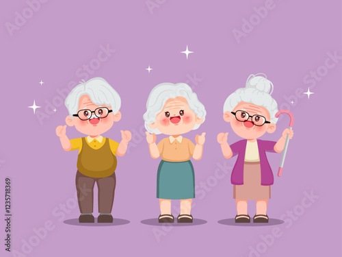 Cute cartoon group of happy elderly people character design. Grandparents day. Elderly or senior character. Vector premium.