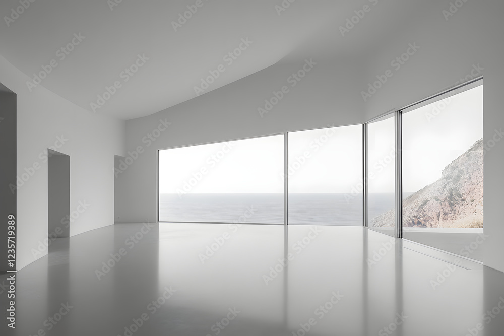 Obraz premium Ocean View Room Interior with Minimalist Design