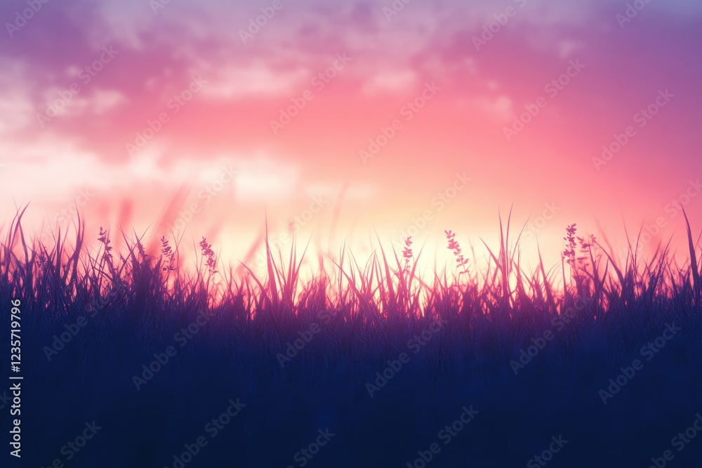 Closeup of grass silhouette at sunset reflecting calmness and serenity in nature, Slow motion closeup of grass silhouette over beautiful sunset nature background