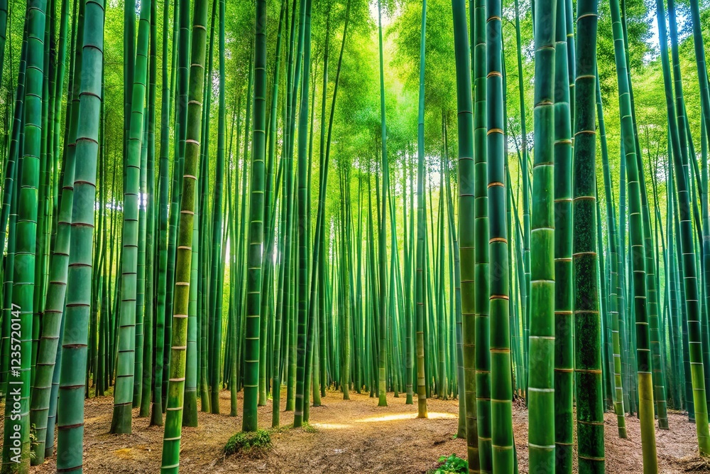 Fototapeta premium A verdant bamboo grove, walled, shelters a serene scene.