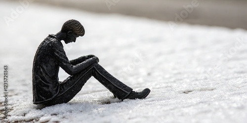A solitary black silhouette, acutely detailed, highlights profound sadness.