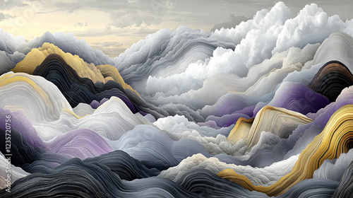 Abstract Mountain Landscape Digital Illustration: Swirling Hues and Textured Peaks