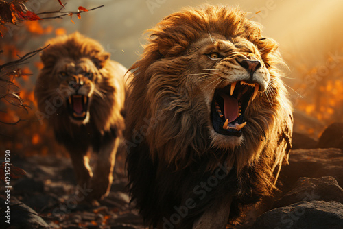 two running lions,.  Generative AI