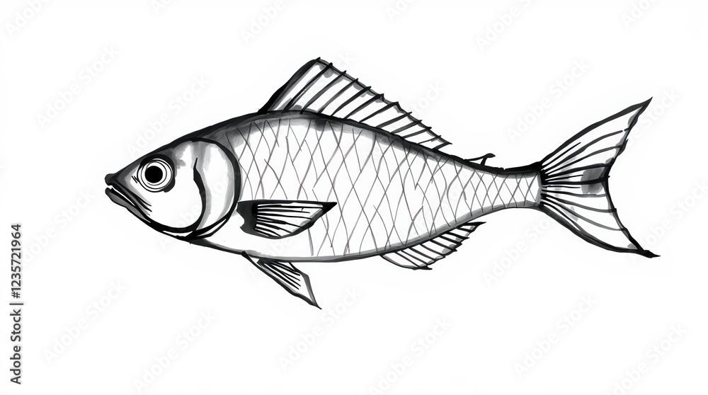 Obraz premium Sketch pencil drawing of fish, black and white. Christian symbolism, faith, renewal, and joy spring religious celebrations