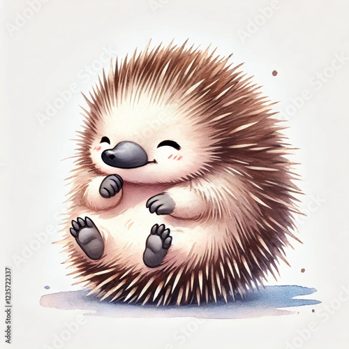  Cute Cartoon-Style Echidna Rolling into a Ball