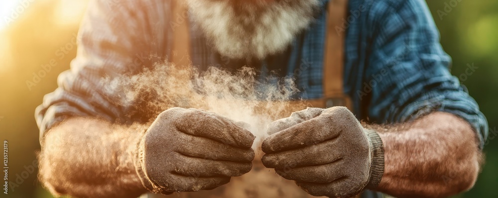 Craftsman Working with Flour Dust in Warm Light Craftsman Working with Flour Dust in Warm Light