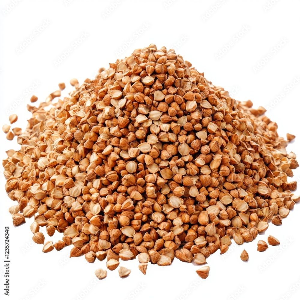 Pile of Raw Buckwheat Grains Isolated on White Background for Healthy Cooking and Nutritional Recipes Pile of Raw Buckwheat Grains Isolated on White Background for Healthy Cooking and Nutritional Recipes