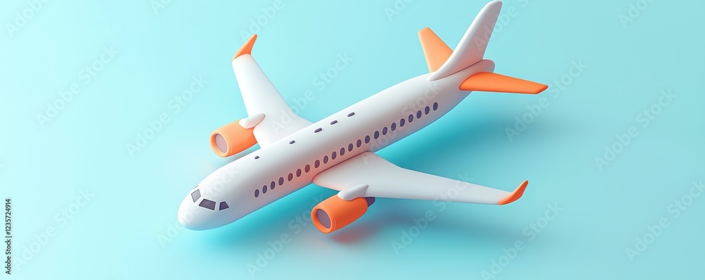 Fototapeta premium Cute cartoon airplane illustration with orange accents on blue background