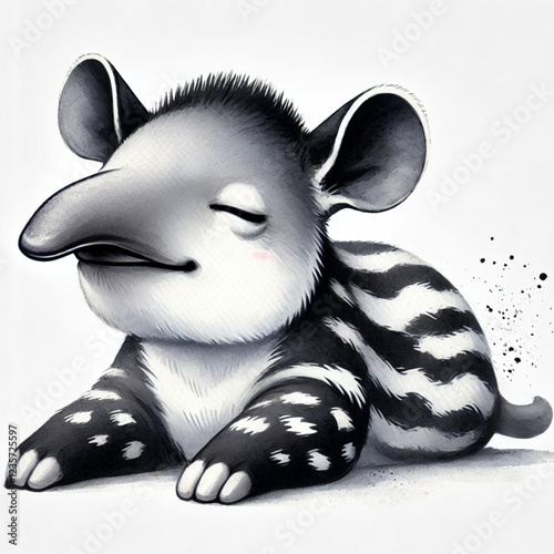 Relaxed Baby Tapir Resting Peacefully
