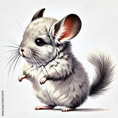 Curious Chinchilla Standing on Its Tiny Paws