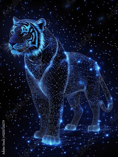 Holographic Glowing Panther Created with a Digital Wireframe Effect