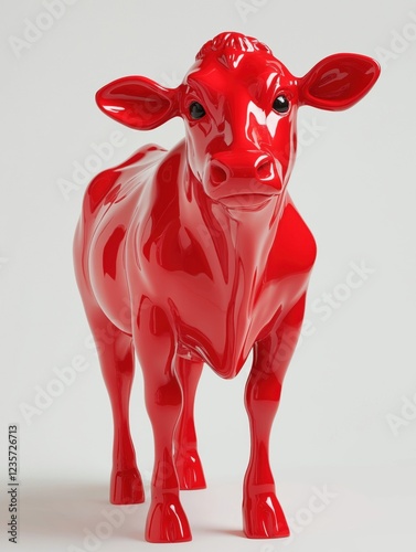 Bold and Modern Glossy Red Cow Sculpture Representing Contemporary Art