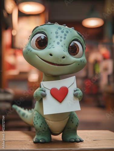 Adorable Animated Gecko Holding a Heart-Shaped Card in a Wholesome Setting