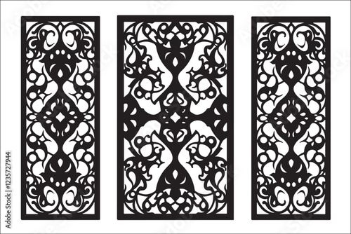 Laser cut, vector design, dxf, svg, eps, decorative panel, wall art, interior decor, metal cutting, wood engraving, ornamental pattern, architectural design, wrought iron, mdf panel, stencil art,