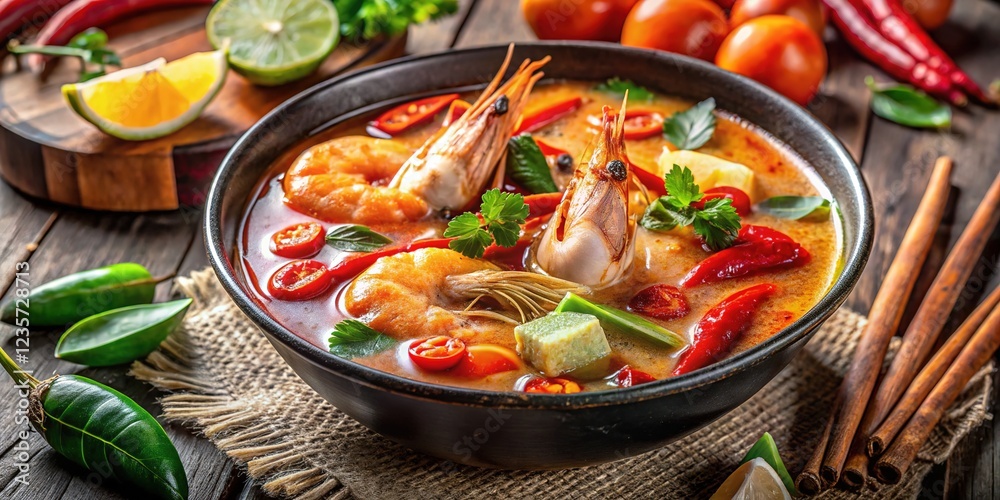 Spicy, sour, and aromatic Tom Yum Goong photographed beautifully. Spicy, sour, and aromatic Tom Yum Goong photographed beautifully.