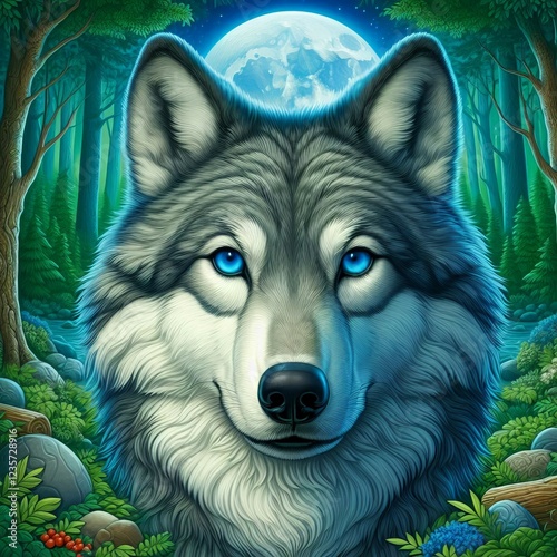Wolf Note green forest background