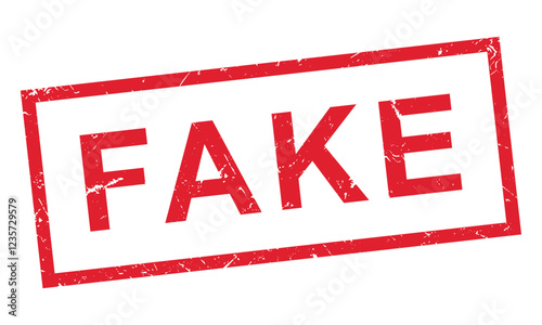 Fake stamp, Rectangle vintage red Grunge sign rubber label. Flat design vector icon isolate on white background