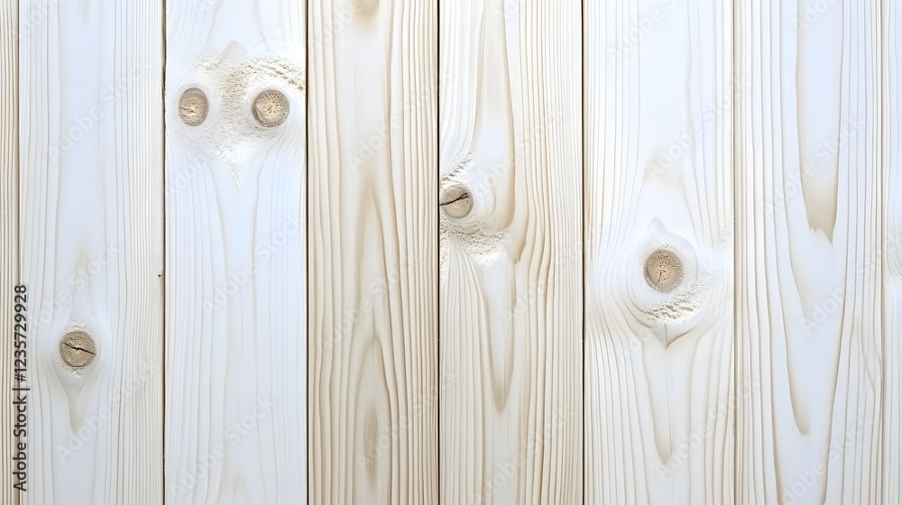 Fototapeta premium Bright Whitewashed Wooden Texture with Distinct Grain and Knots for a Scandinavian-Inspired