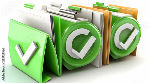 3D Render of Green Checkmark File Folders