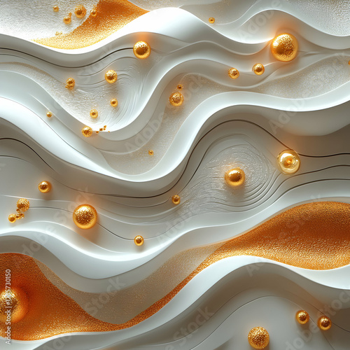 Abstract 3D Render Gold and White Wave Background