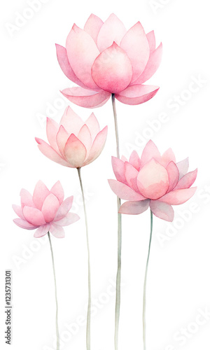 Pastel Pink Watercolor painting illustration Lotus no background png 