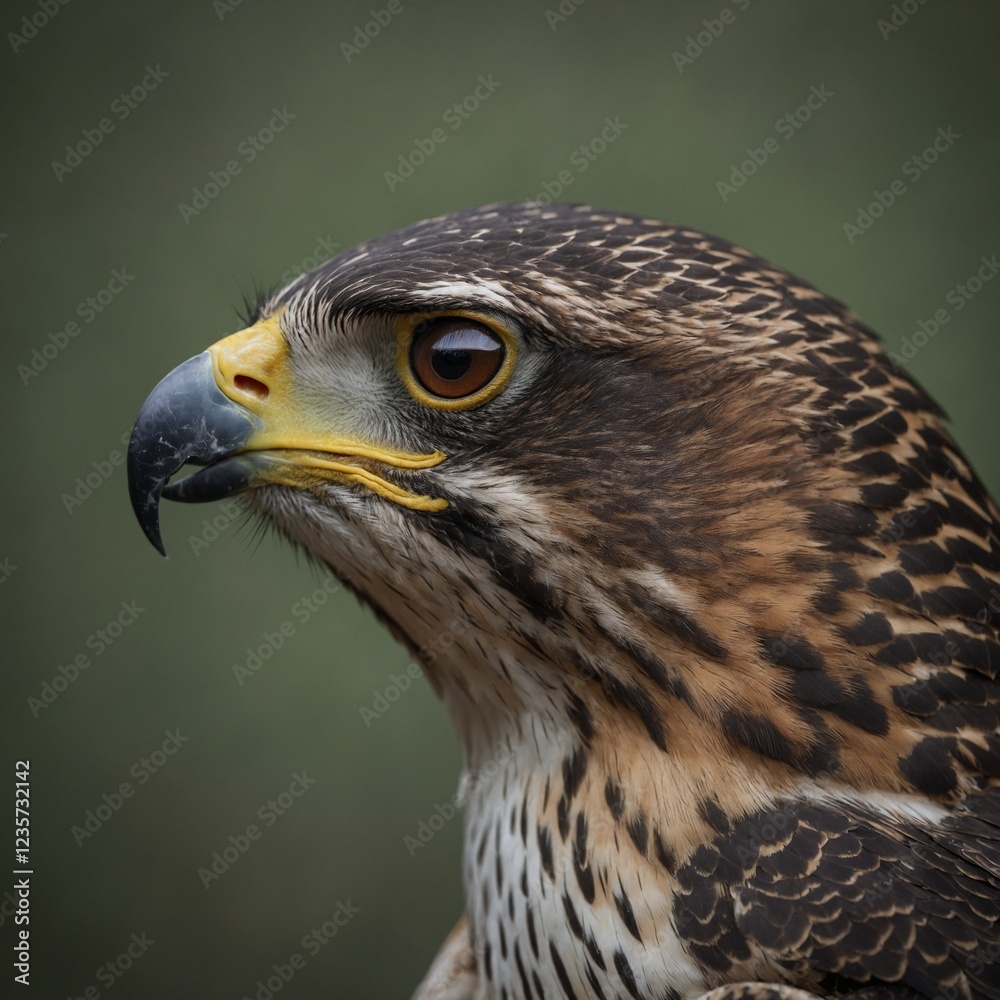 A profile shot of a falcon’s face, sleek and noble. A profile shot of a falcon’s face, sleek and noble.