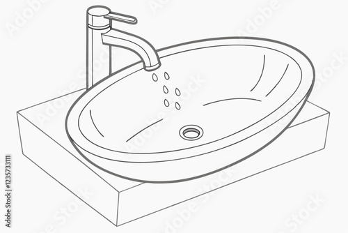  White oval bathroom sink, chrome faucet, running water, porcelain, modern design, minimalist, clean aesthetic, reflective surface, droplets, hygiene, plumbing fixture, contemporary bathroom, sleek, p
