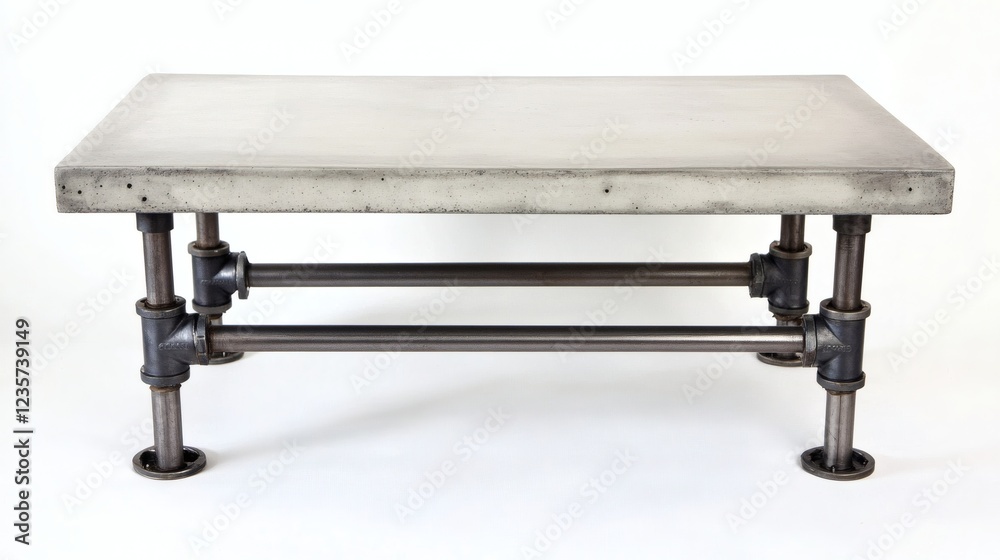 Industrial Concrete and Metal Coffee Table with Pipe Legs