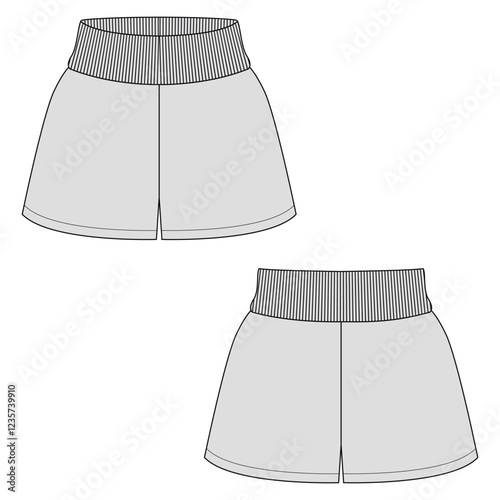 Woman short pants High Waisted fold over vector illustration. Short pants mock up editable	