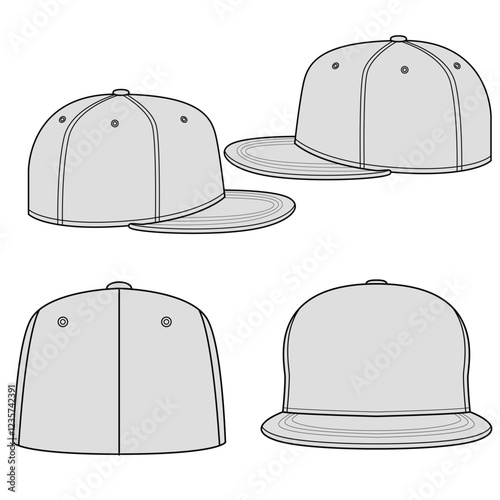 Set of fitted hat vector illustration. Camp caps mock up editable	