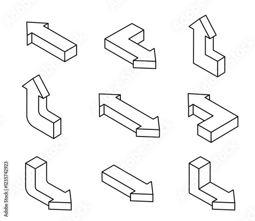 シンプルな矢印のアイコンイラストセット　アイソメトリック
