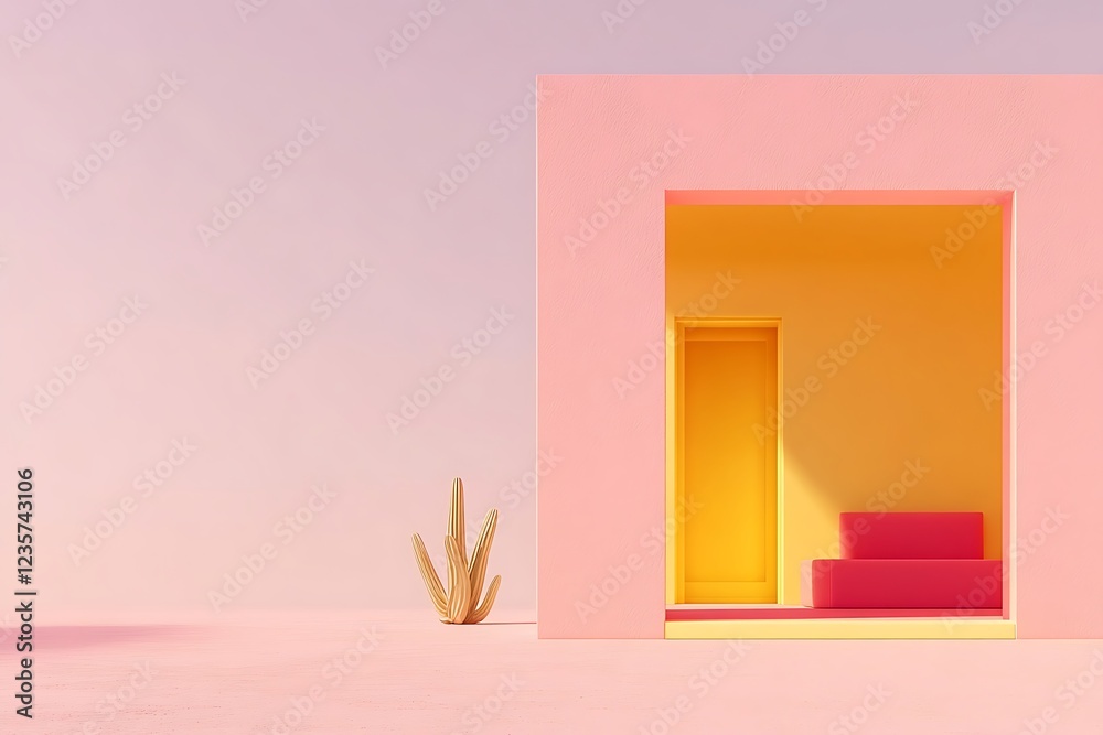 Pastel Pink and Yellow Minimalist Architecture Design Pastel Pink and Yellow Minimalist Architecture Design