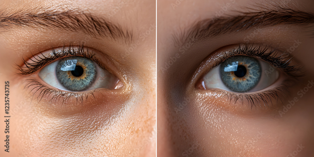 Naklejka premium Close-Up Portrait of Blue Eyes Showcasing Natural Beauty and Makeup Details