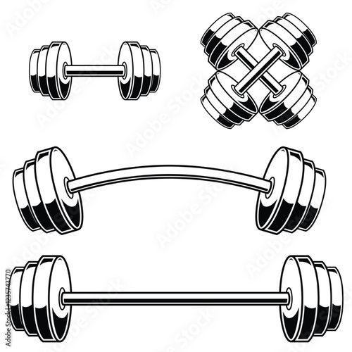 Set of curved dumbbells  vector illustration. Dumbbell for gym icon. Gym equipment.	
