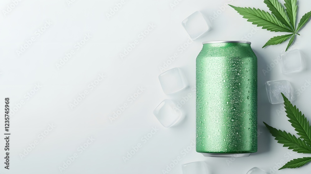 custom made wallpaper toronto digitalGreen Cannabis Soda Can with Ice Cubes on White Background for Commercial Branding