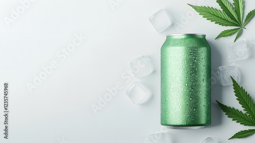 Wallpaper Mural Green Cannabis Soda Can with Ice Cubes on White Background for Commercial Branding Torontodigital.ca